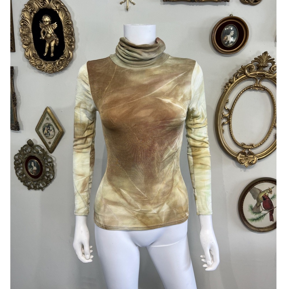 Cheryl Creations Vintage Brown & Tan Abstract Turtleneck Top Size M